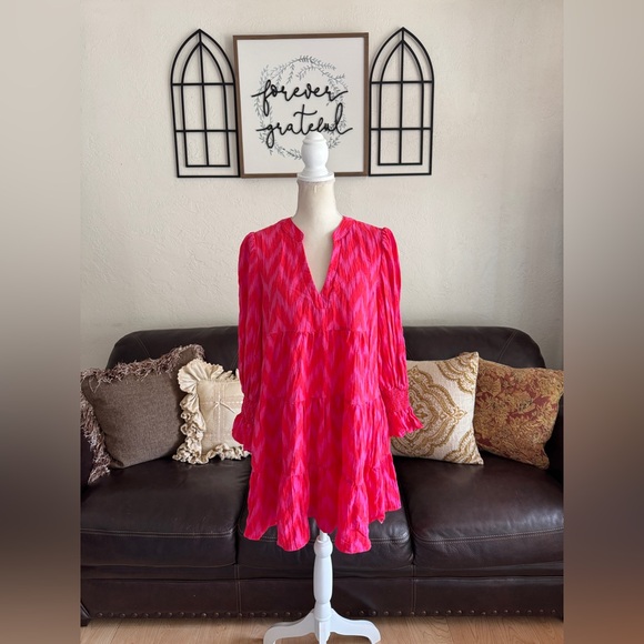 Pomander Place Hot Pink Ikat Kenzo Dress Size XL Resort Wear Summer Beach Casual - Picture 9 of 16